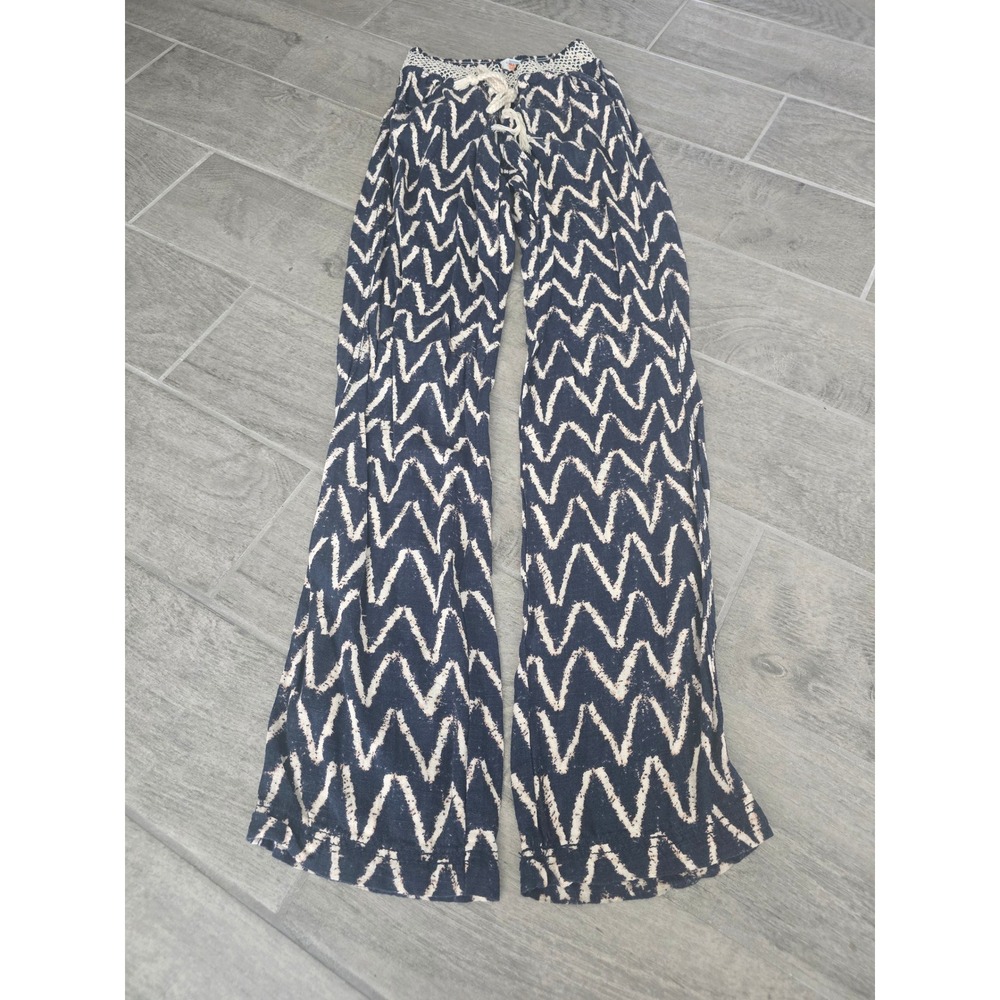 Cali 1850 Los Angeles Women's Size Small Navy White Zigzag‎ Linen Viscose Pants
